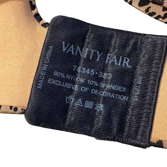 Vanity Fair Leopard Print Bra 38D Beige & Black Nylon/Spandex Underwire Full Cov - Picture 2 of 3